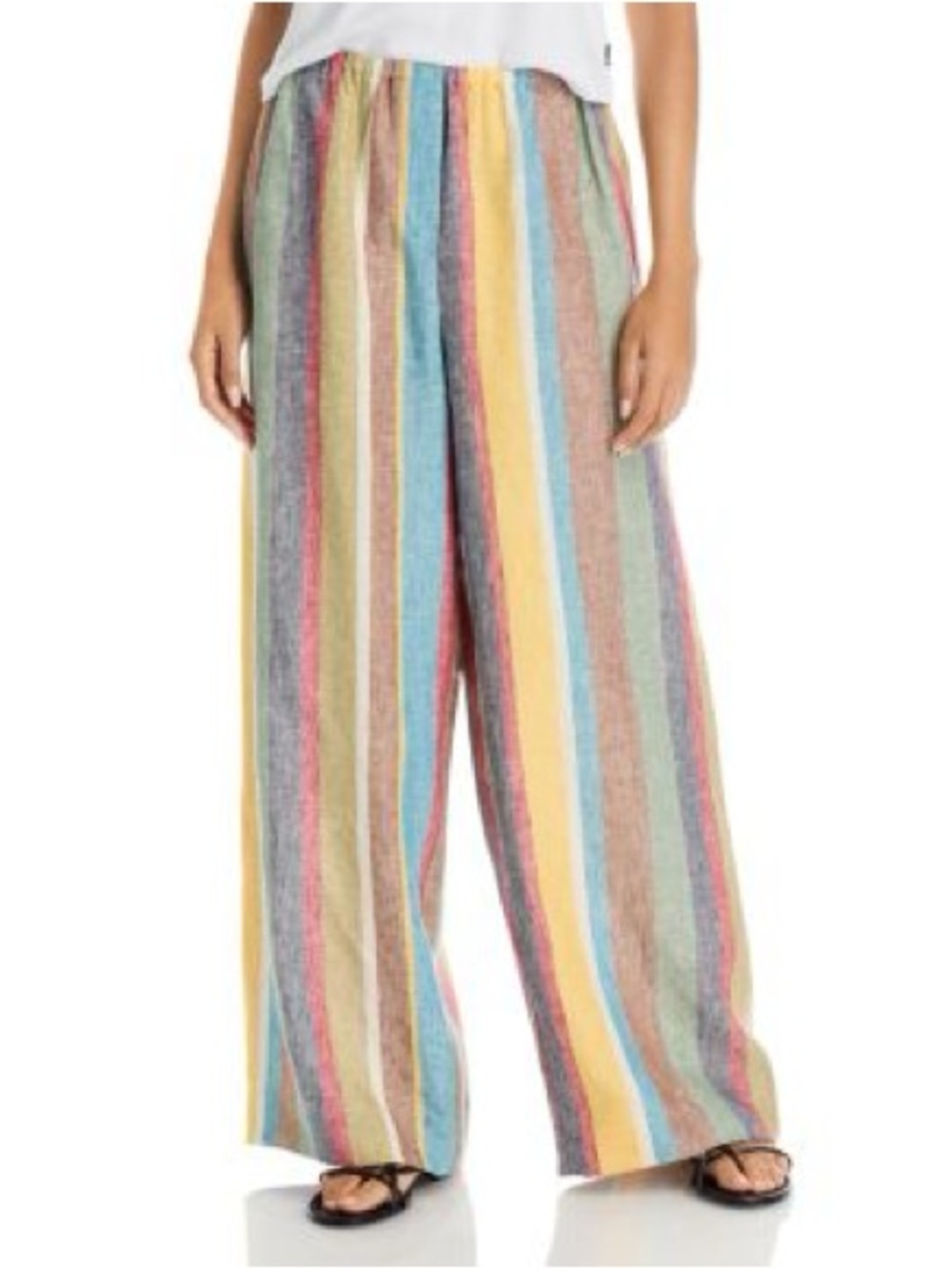 Staud Bonfire Linen Pant in Multi Stripe Wide Leg